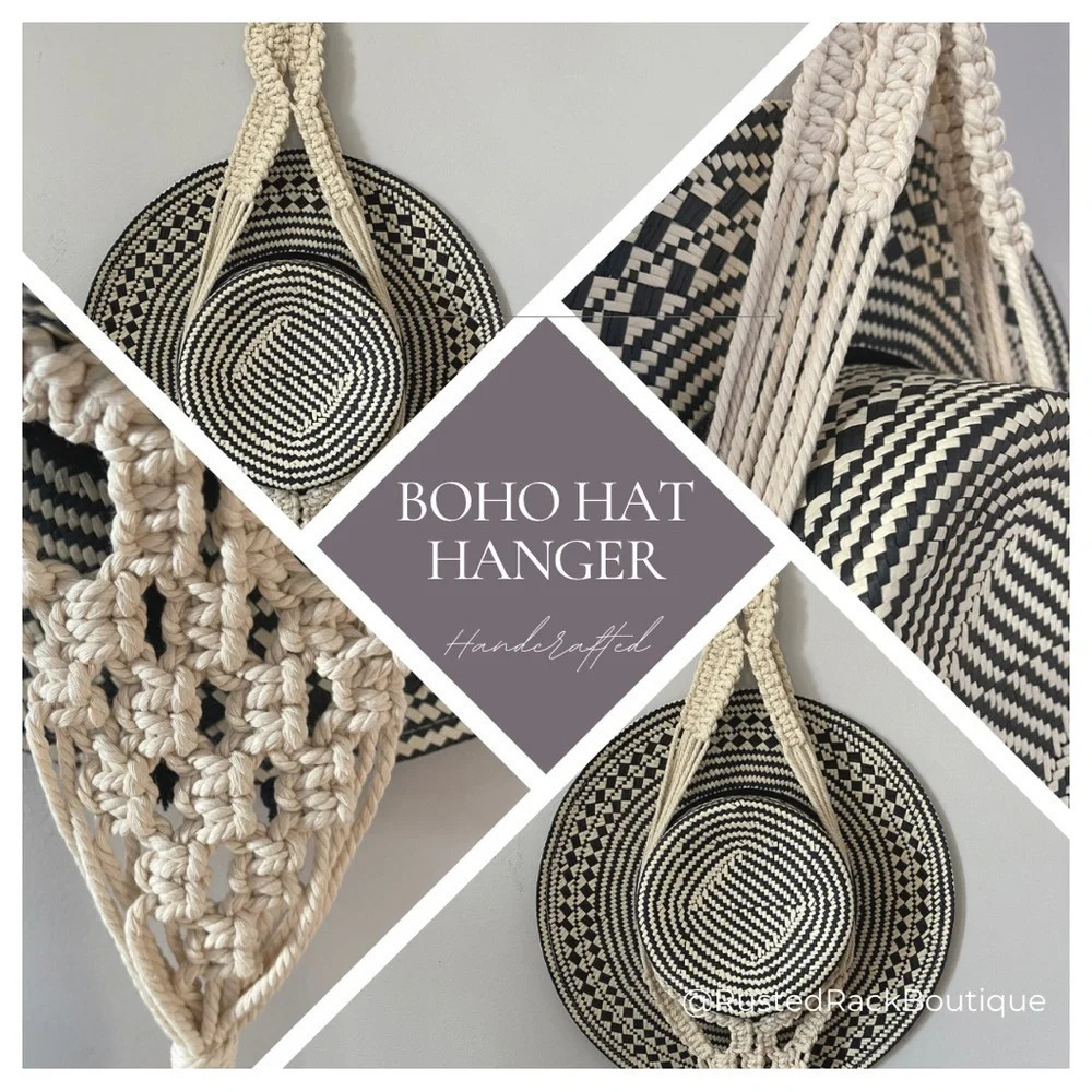Boho Hat  Hanger Macrame Natural Handcrafted Wall Hanging One Size